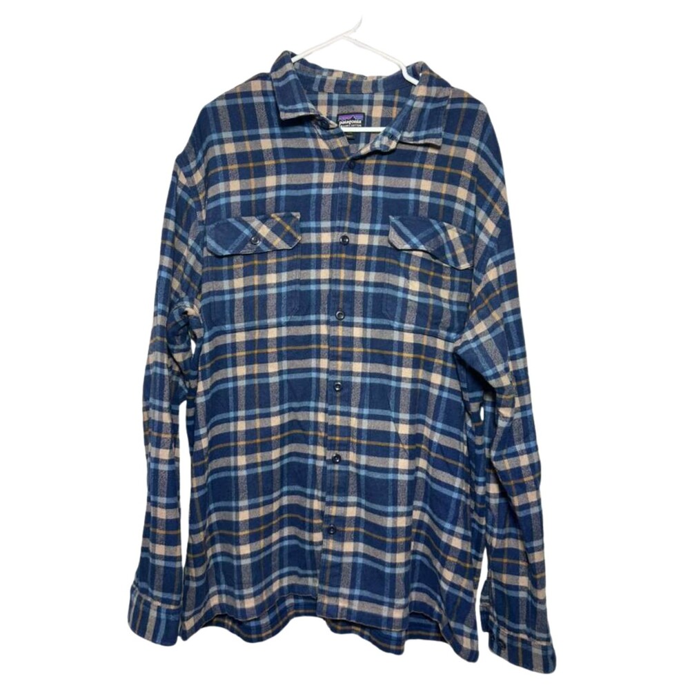 Patagonia Flannel Organic Cotton Button Down Shirt Men XXL Blue Long Sleeve